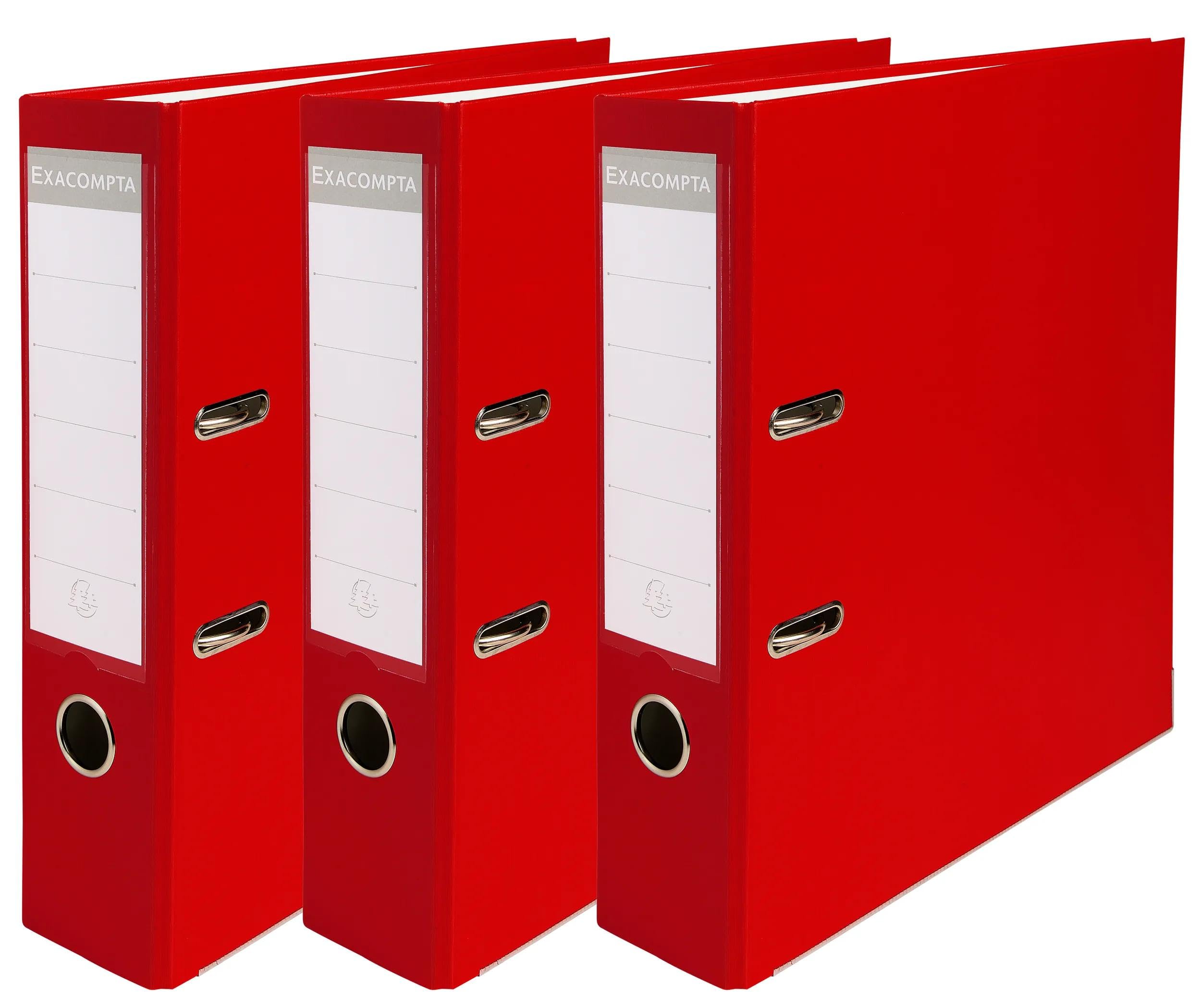 Exacompta - Ref. 918403SE – Karton mit 4 x 3 Aktenordnern, Rücken 80 mm, A4-Format, außen aus Polypropylen, innen Papier, Rot