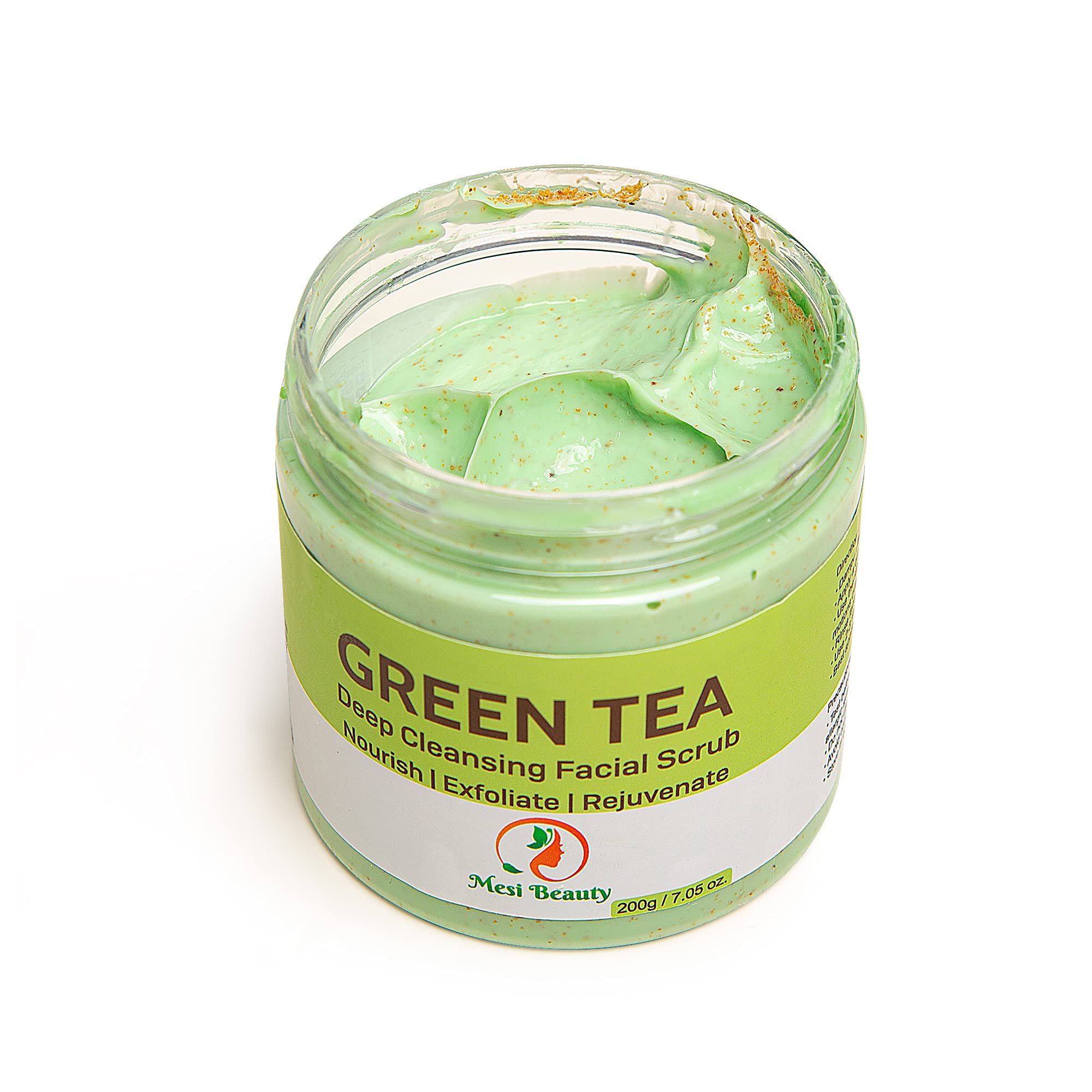 Mesi Beauty Green Tea Sugar Scrub | Face Exfoliator | Blackhead Remover | Exfoliating Body Scrub | Pore Minimizer | Improves Complexion | Skin Brightening | Anti Aging | Skin Care For All Skin Types