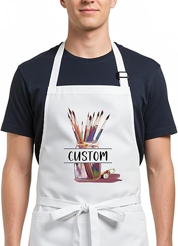 Miniatura 2 de Delantal de arte personalizado con bolsillos, delantal de pintura con nombre personalizado para artistas, estudiantes, profesores, niños, lienzo,