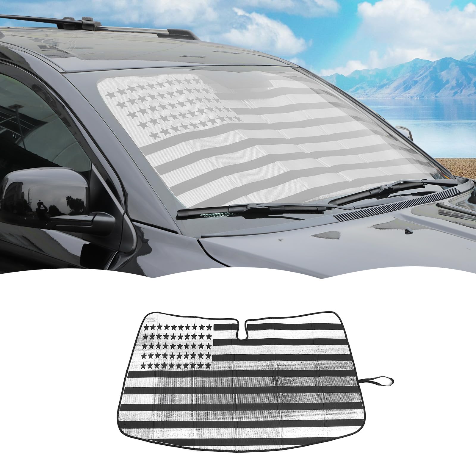 RT-TCZ Windshield Sunshade Sun Shade Heat Shield Window Sun Visor Mat for Dodge Journey 2011-2020 (US Flag)