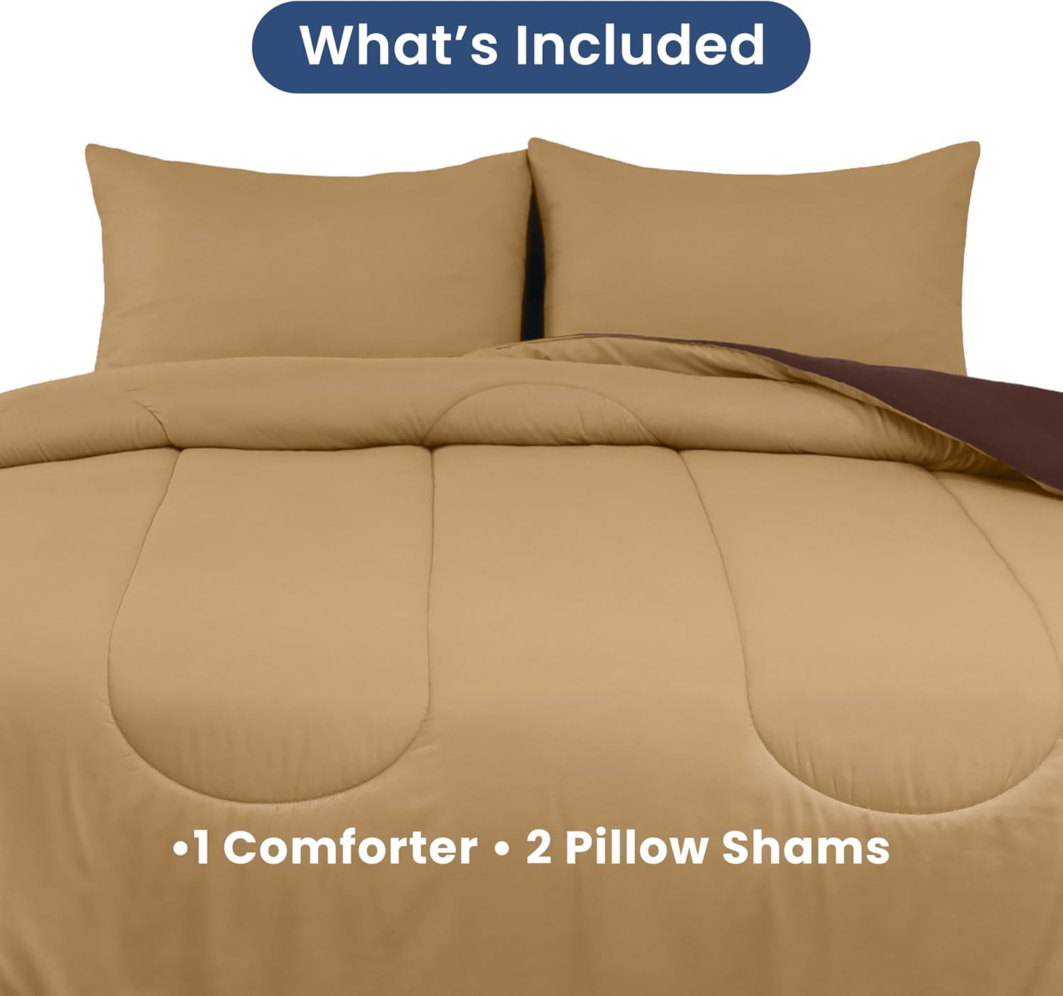 Martex 3-Piece Reversible Comforter Set – Full/Queen Comforter Set – for Full Size Bed & Queen Size Bed - Versatile Room Decor – Durable Bedding Set – Machine Washable – Super Soft – Khaki/Chocolate