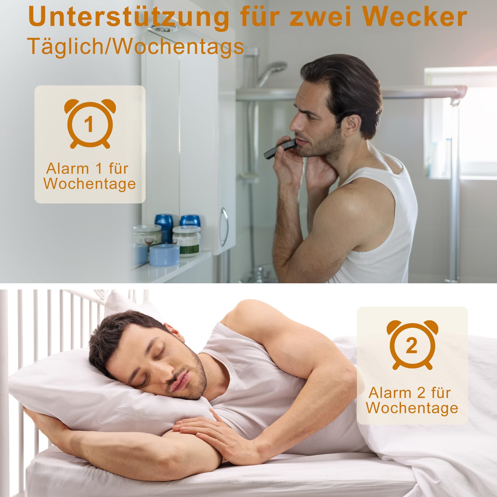 Cadrim Wake Up Sveglia luminosa, simulazione alba/tramonto, due sveglie, suoni della natura, radio FM e funzione snooze, per adulti e bambini (mezzo schermo)
