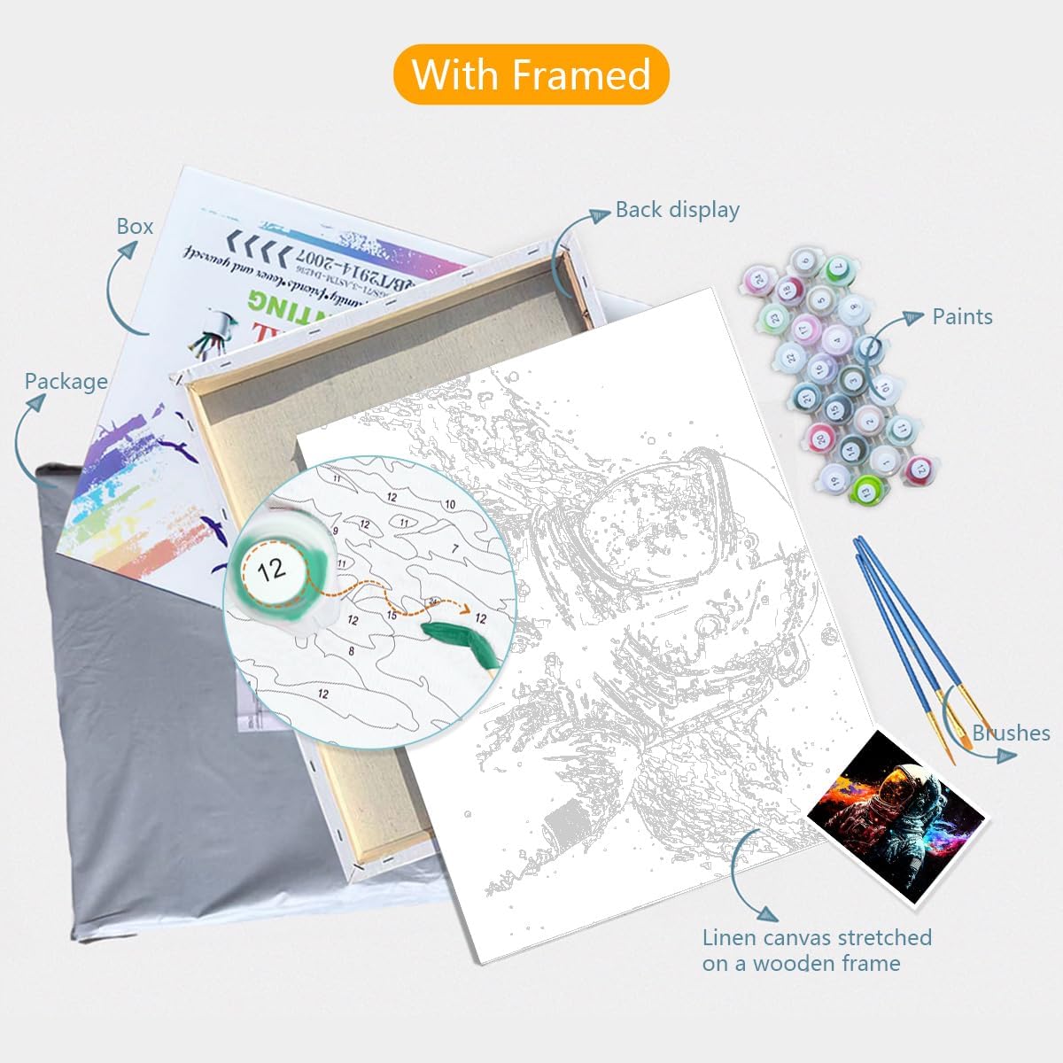 TANGFEIY Paint by Number Kits, Astronaut Wall Decor for Kids and Adults, with Brushes and Acrylic Pigments, Pictures for Home Wall Decoration, No Frame (60 x 75 cm)