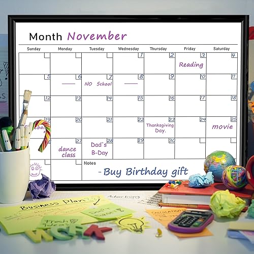 Miniatura 7 de Umtiit - Calendario mensual de borrado en seco, pizarra blanca de 13 x 17 pulgadas, marco de madera negra, pizarra blanca de superficie magnética