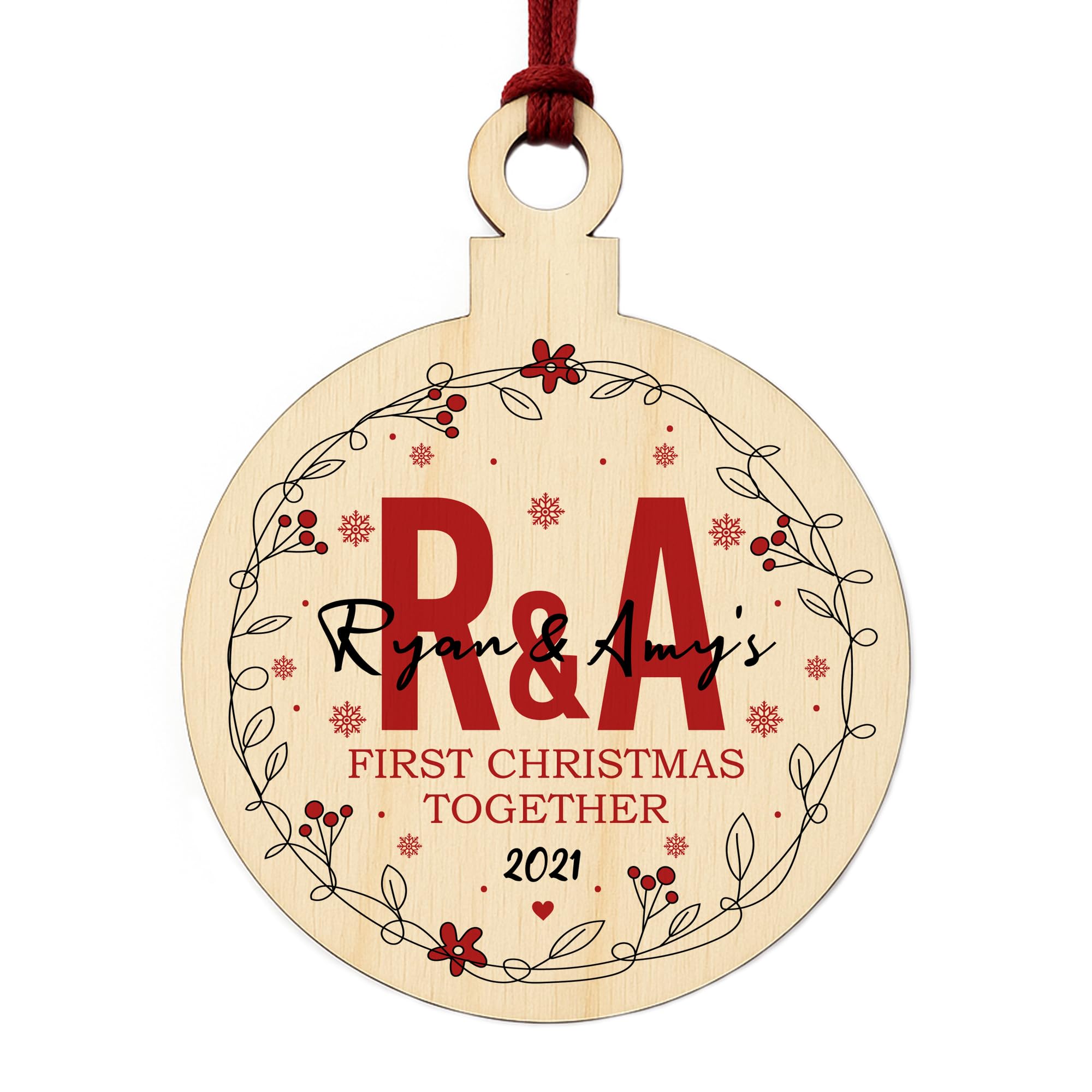 Personalised Initial 1st Christmas Together Wooden Bauble Tree Decoration Keepsake