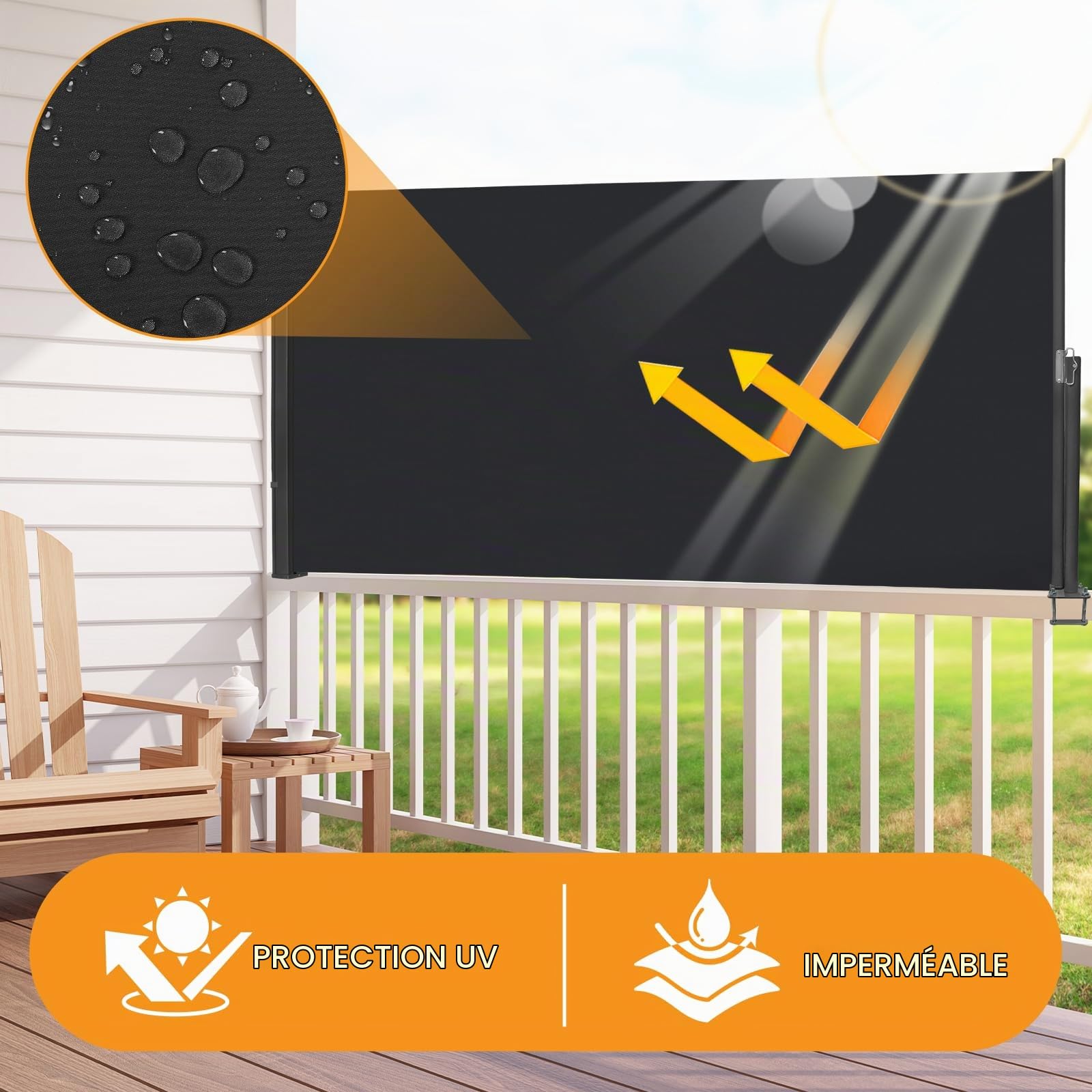 Brise Vue Retractable, Paravent Exterieur Retractable Store Exterieur Opaque, Protection de l'intimité et du Vent pour Balcon Terrasse Exterieur, Anthracite Store latéral, 100x300cm