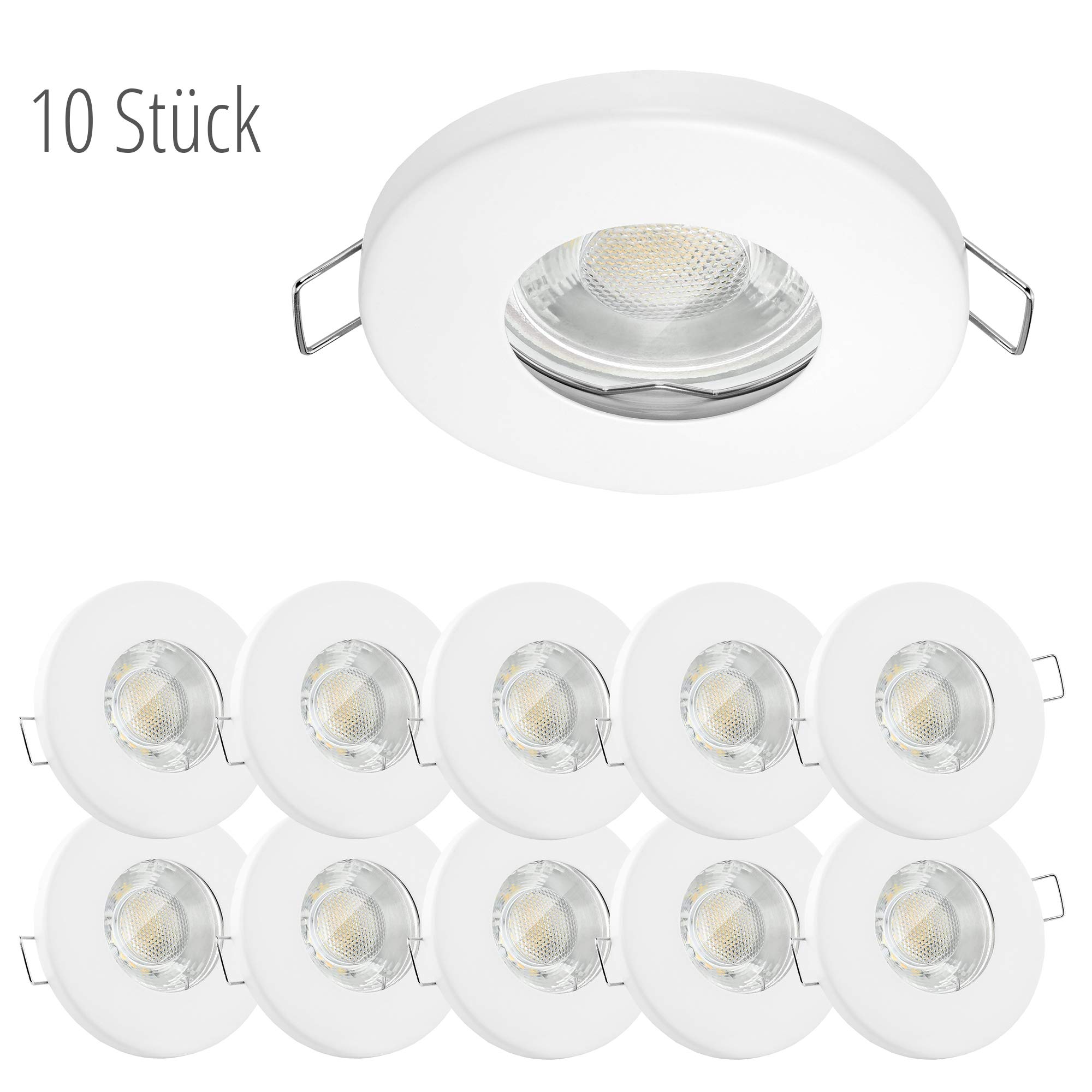 linovum 10x Einbaustrahler Set 6W flach IP65 weiß mit Wasserschutz - inkl. GU10 drei einstellbaren Lichtfarben 3CCT - für Bad, Dusche, Außen