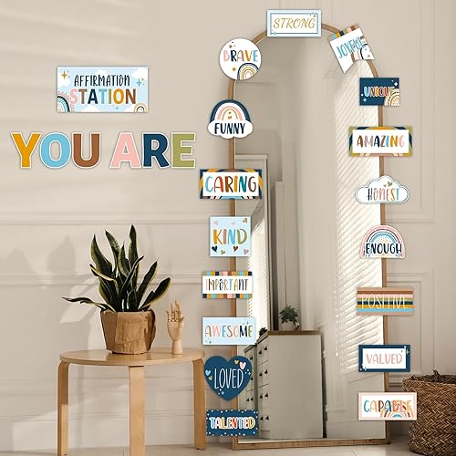 Miniatura 7 de Juego de tablón de anuncios de estación de afirmación bohemia, tablero de anuncios arcoíris para decoración de aula, carteles motivacionales hippie,