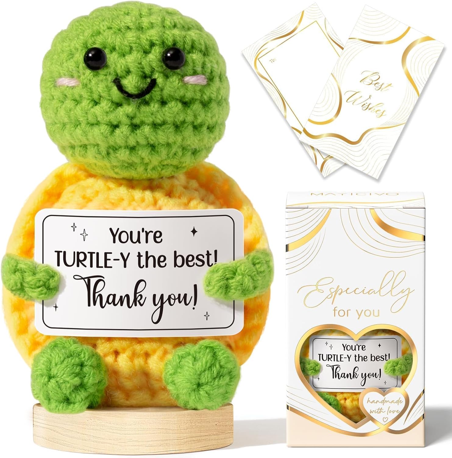 Thank You Gifts for Women Emotional Support Crochet Plush, Handmade Funny Turtle Crochet w/ Card Employee Appreciation Gifts for Teacher, Valentine's Day Birthday Gift for Women Coworker Nurses Bosses