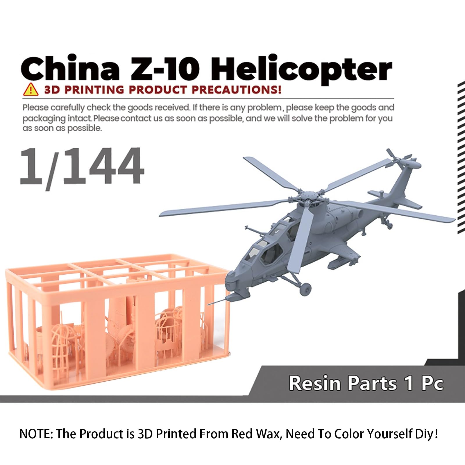 1/144 Scale DIY Military Model Chinese Air Force Z-10 Armed Helicopter Unassembled Uncolored Resin Model for Military Collection Display