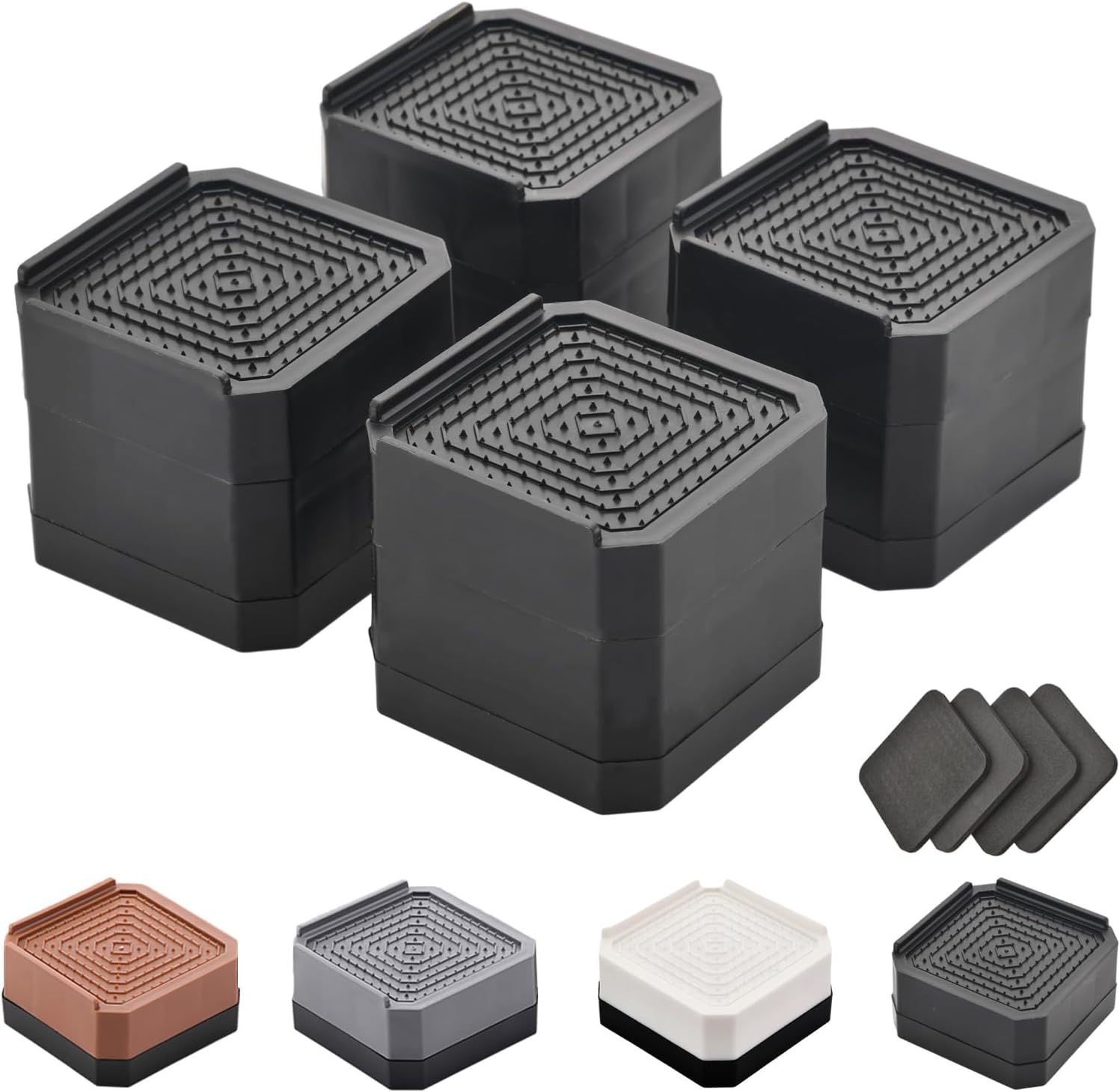 Bed Risers Furniture Risers Heavy-Duty Rectangular Adjustable Block Lift to 3 inches and 4.3 inches Desk, Sofa, Chair Legs, Refrigerator, Washing Machine Support up to 4000 pounds Black-square two layers 3inches