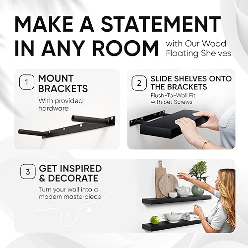Vista 59 de Homeforia Estantes flotantes de madera de 36 pulgadas, estante flotante grande de madera natural maciza de alta gama de 36 pulgadas, estantes