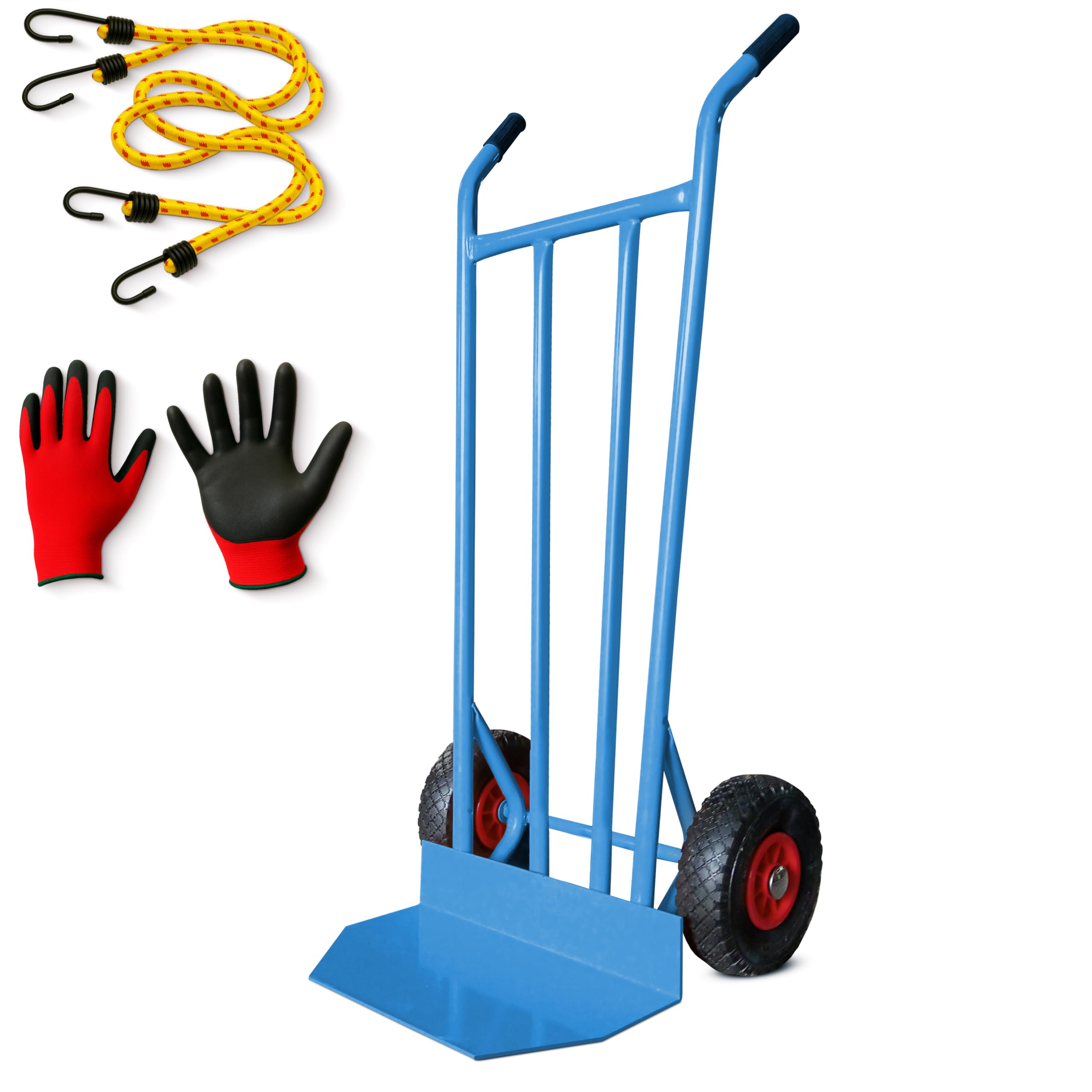 Carretilla de Mano 350 kg Industrial con Estructura de Acero y Ruedas reforzadas neumaticos hinchables Carro de Carga Cajas almacen Muebles Jardin y Obras Carrillo de Seguridad Azul metalico