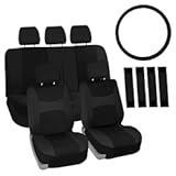 FH Group Full Set Cloth Car Seat Covers&comma; Universal Fit Front and Split Bench Rear&comma; Airbag Compatible&comma; Washable for SUV&comma; Sedan&comma; Van - Black