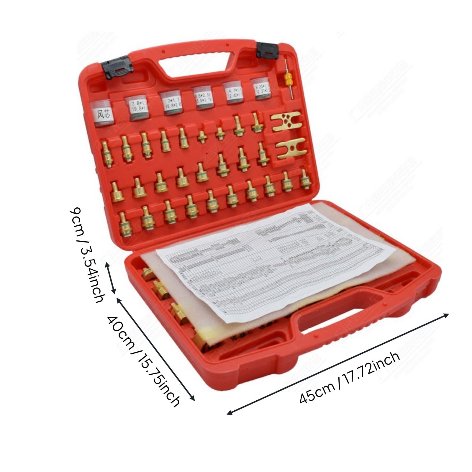 Harilla Rilevatore Perdite Kit Strumento Condizionatore Test Adattatore Sigillante Ottone Box Portatile Adatto per Officina Tecnici Individuazione Perdite Manutenzione