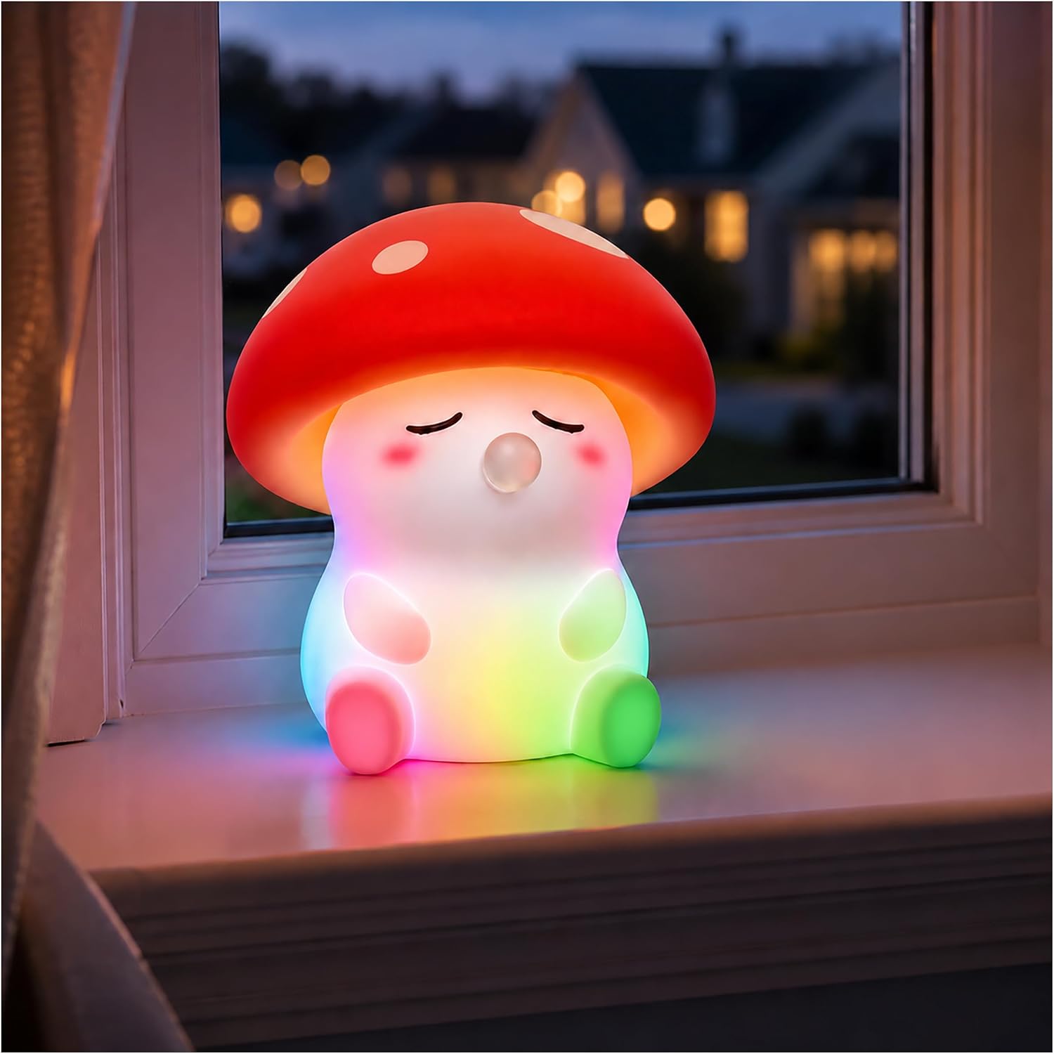 Mushroom Night Light for Kids, Tap Control Color Changing Silicone Bedside Lamp, USB Rechargeable Cute Nursery Lamp, Birthday Gifts for Toddler Girls Boys, Bedroom Decor (Mushroom Lamp Colorful)