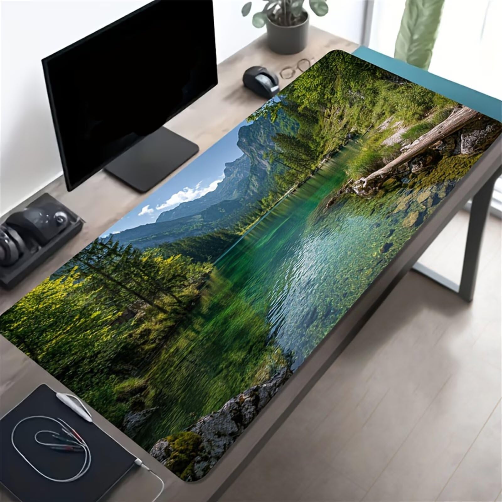 Grand Tapis de Souris de Jeu 900x400x3 mm Mouse Pad Gaming Paysage Naturel Tapis de Bureau Antidérapant avec Bords Cousus pour Bureau, Études, Gamer