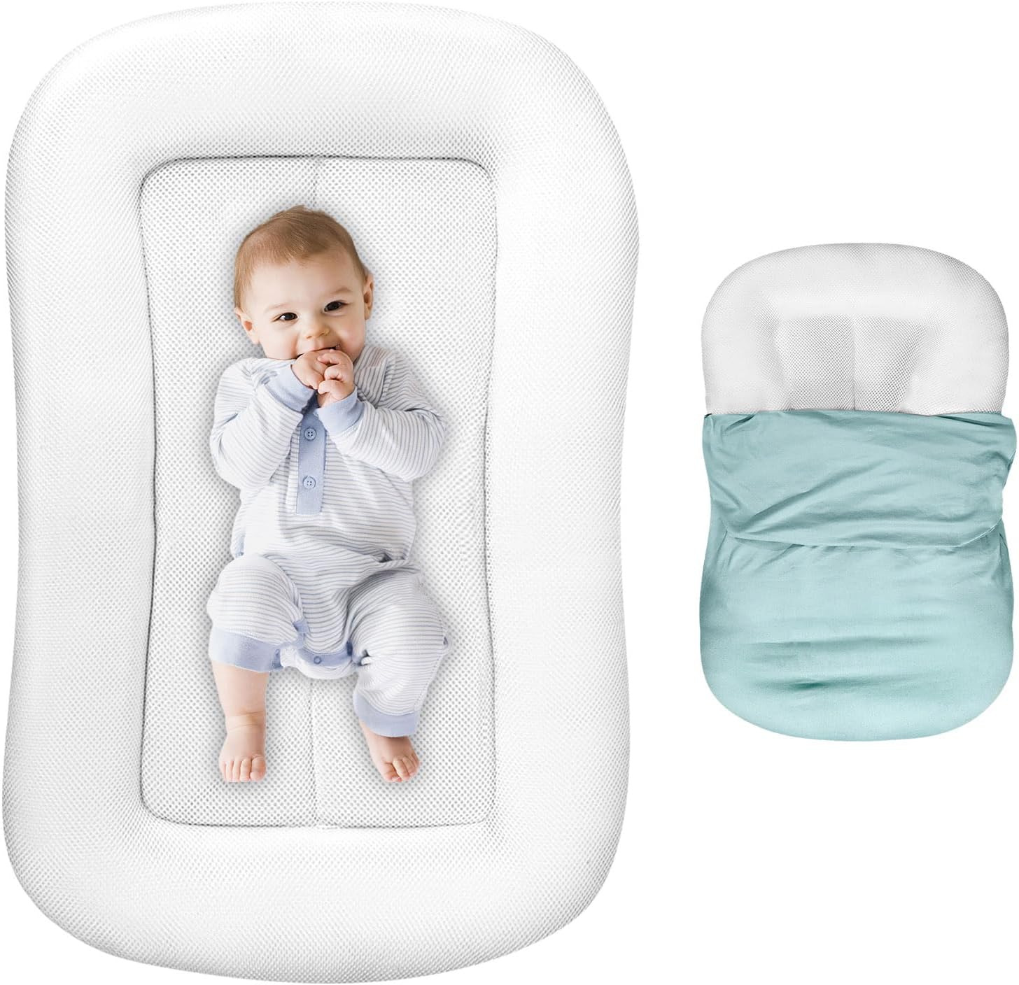 Baby Lounger for Newborn 0-12 Months, Soft Breathable Infant Support Cushion for Baby, Supervised Use (Blue)