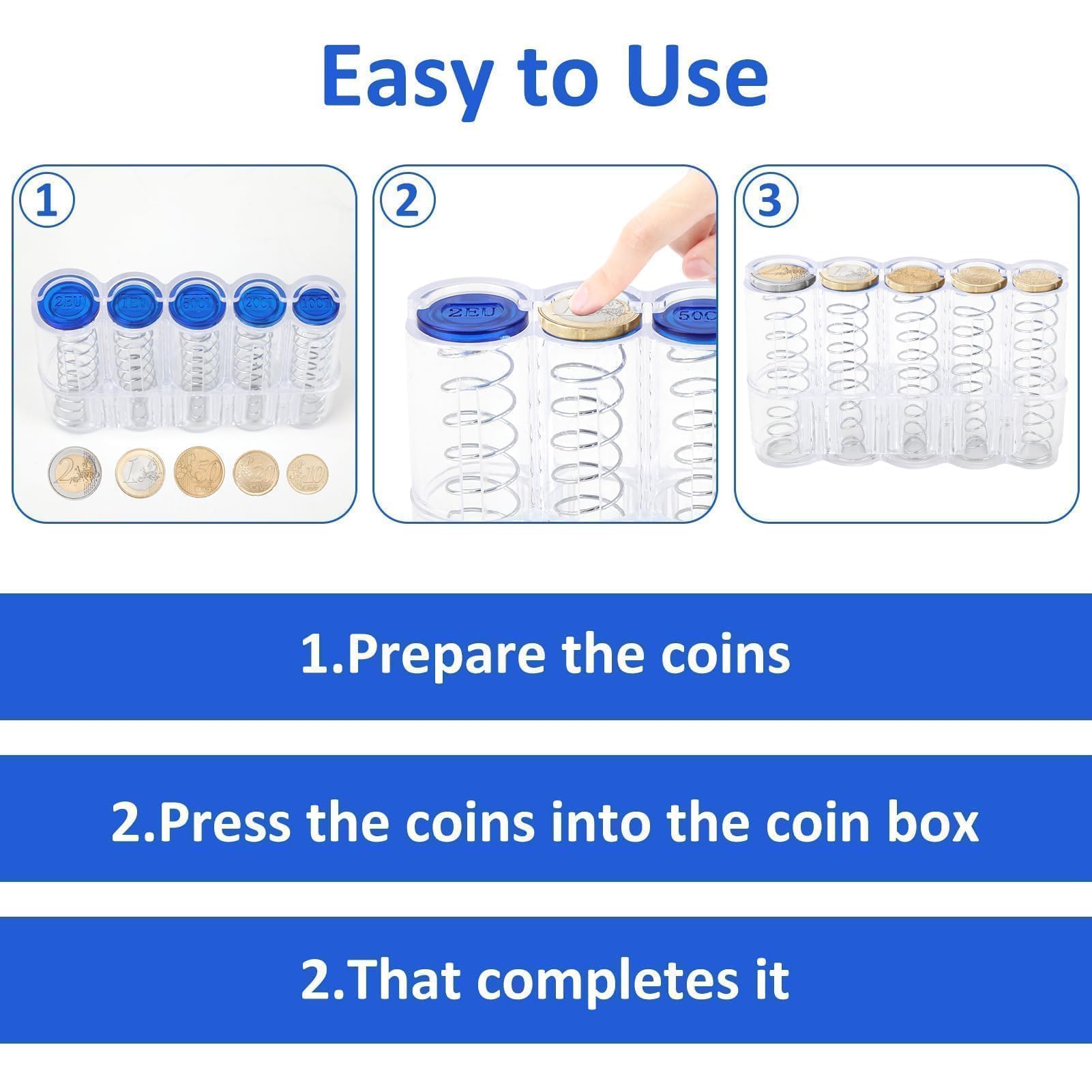 Portamonedas Euro Clasificador de Monedas 2€ 1€ 50Ct 20Ct 10Ct Organizador Monedas Transparente