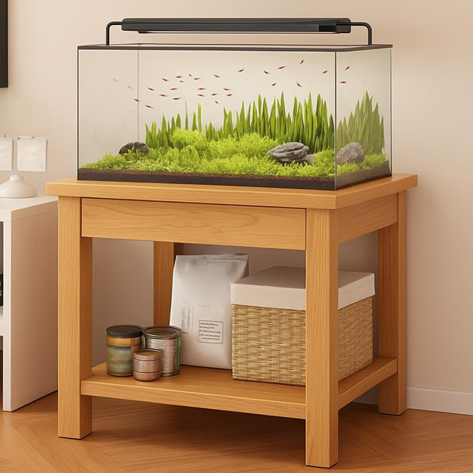 Heavy-Duty Wooden Fish Tank Stand Features Two-Tier Storage Space Height: 60cm/23.6in Solid Wood Aquarium Stand(A,60x60x60cm/23.6x23.6x23.6in)
