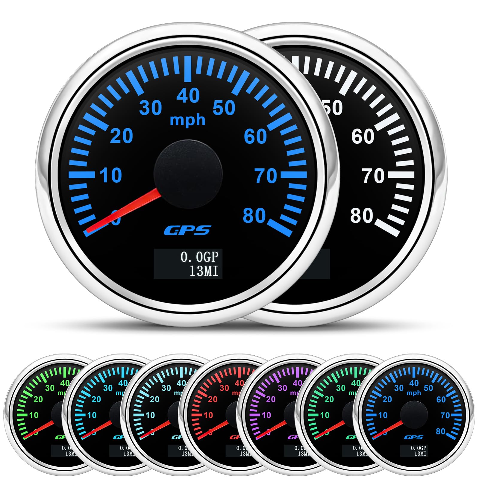 ARTILAURA 52mm 2-1/6" GPS Speedometer Boat GPS Speedometer Odometer Car 80MPH 7 Color Waterproof Marine Digital GPS Gauge 9-32V(Black&Silver)-image-33