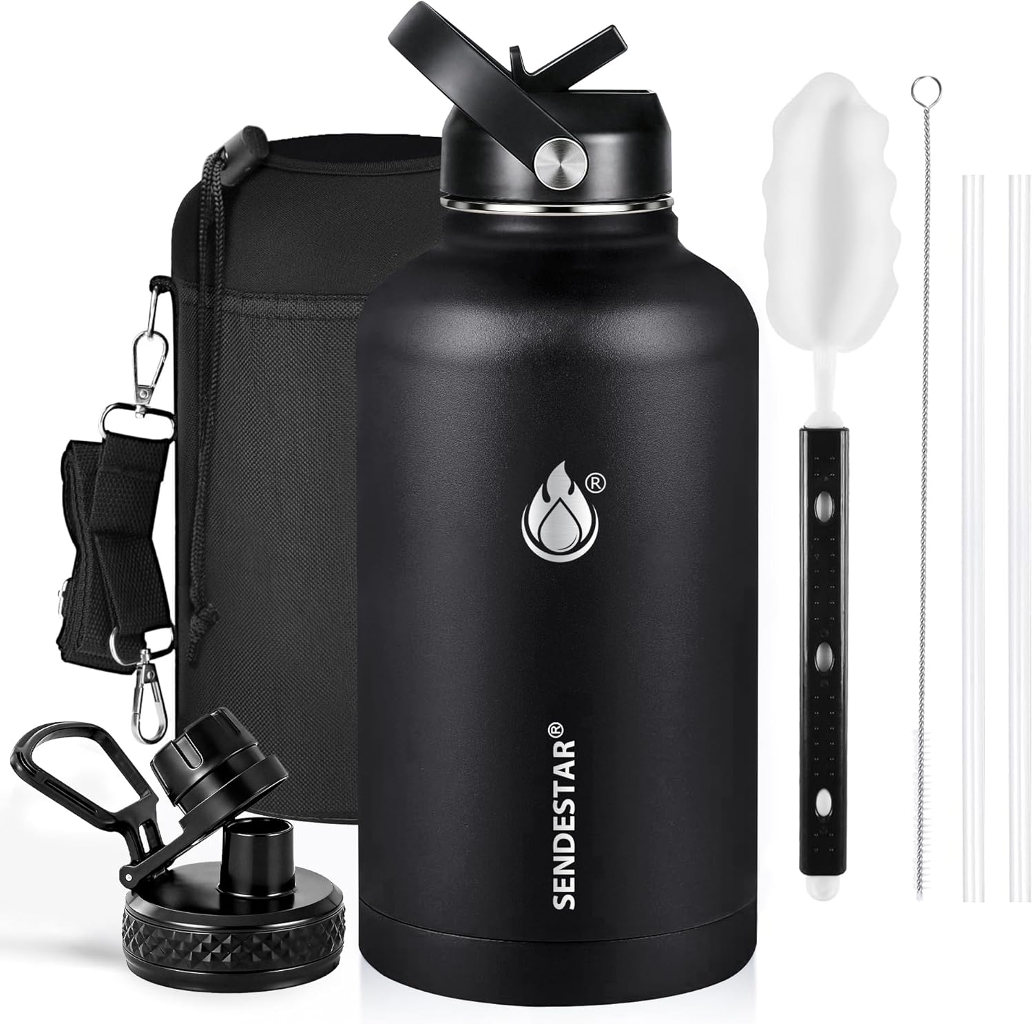 Insulated Water Bottle 64 oz, Triple Wall Vacuum Stainless Steel Water Bottles (Cold for 48 Hrs), Leak Proof & Non-BPA, Half Gallon Water Flask Jug Wide Mouth Straw Lid & Spout Lid