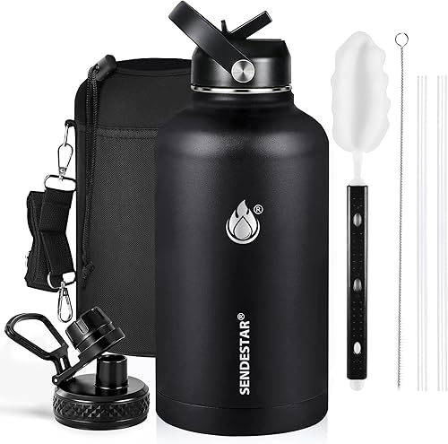 Miniatura 50 de SENDESTAR Botella de agua de boca ancha de acero inoxidable de 24 onzas, doble pared aislada al vacío, botella a prueba de fugas con tapa flexible
