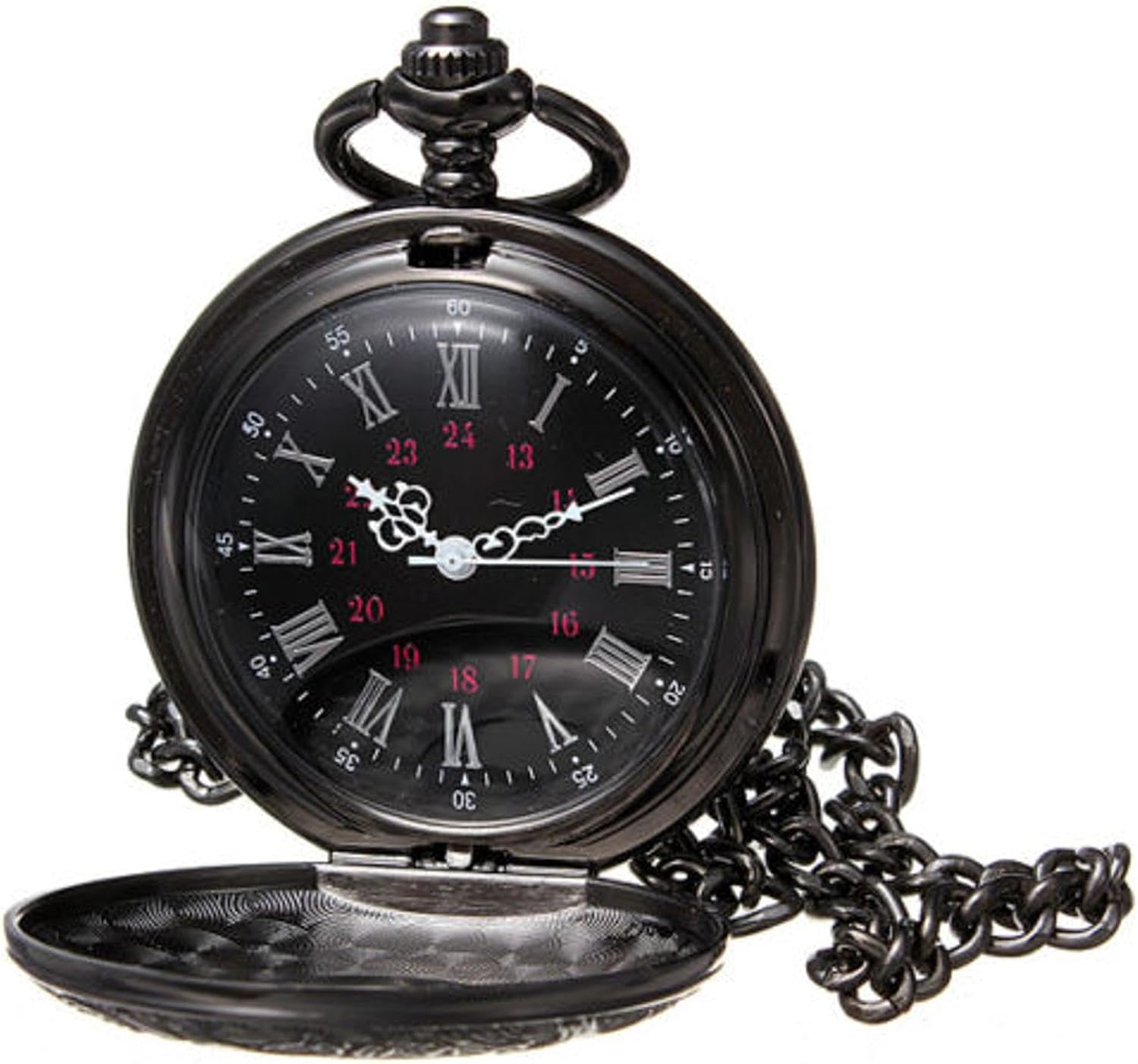 Vintage Pocket Watch Pop Open Flip Front Cover with Press Button 375MM Chain for Man Woman
