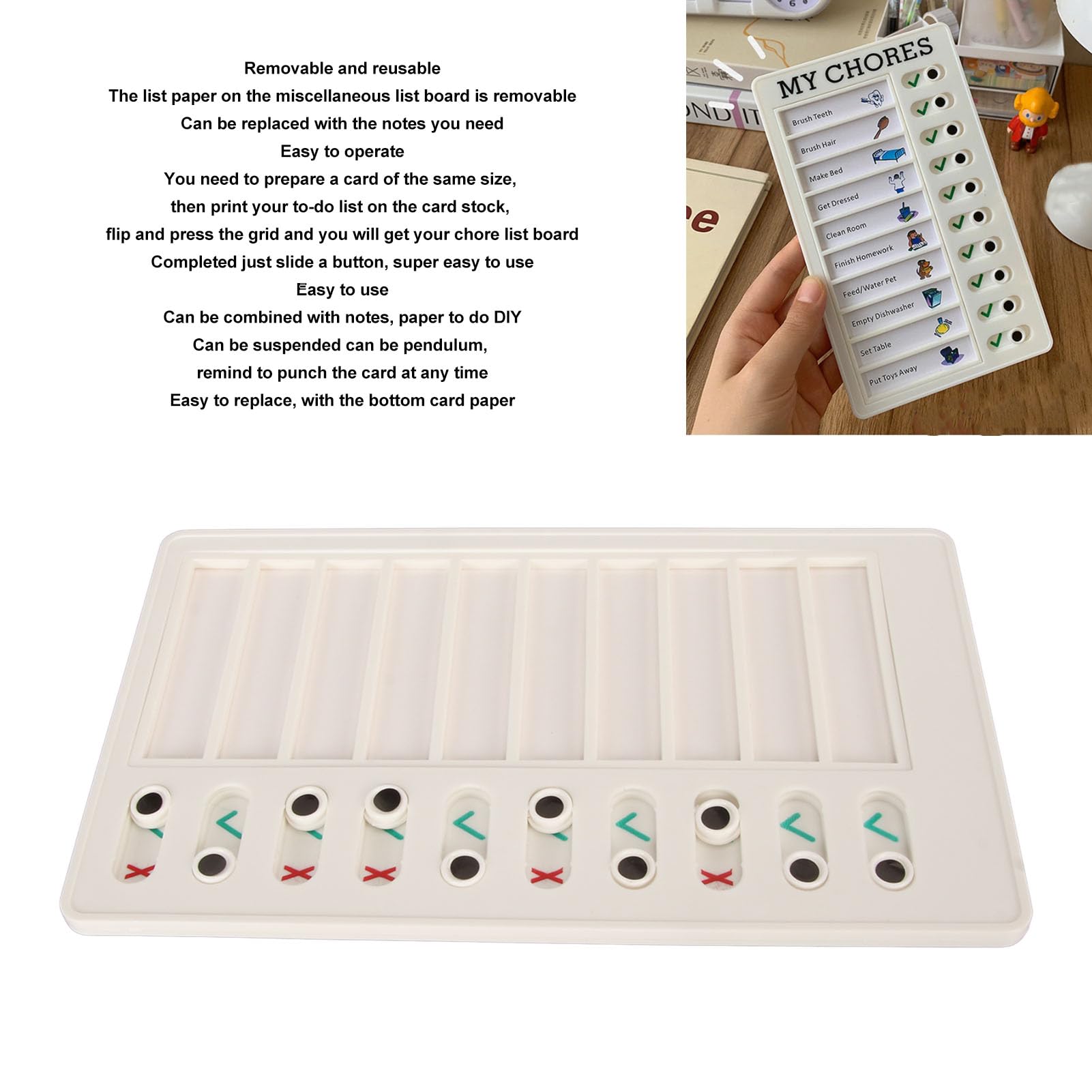 10-teiliges Aufgabendiagramm für Kinder, Checklistentafel, Planungstafeln, verschiebbares Routinediagramm, leere Checkliste für die Routineplanung zu Hause, 20,1 x 11,9 cm