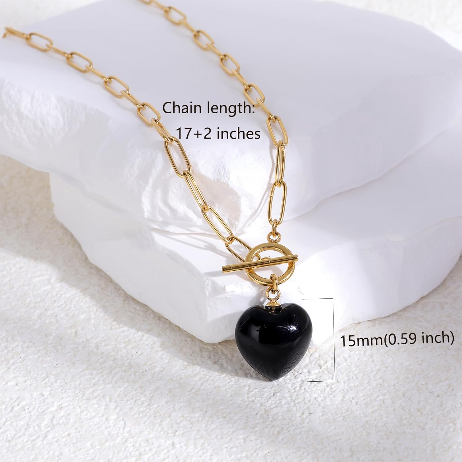 Natural Stone Paperclip Toggle Necklace Dainty Size Heart/Round Teardrop Gemstone Paper Clip Chain Necklace Birthstone Jewelry Gift for Women - Image 3