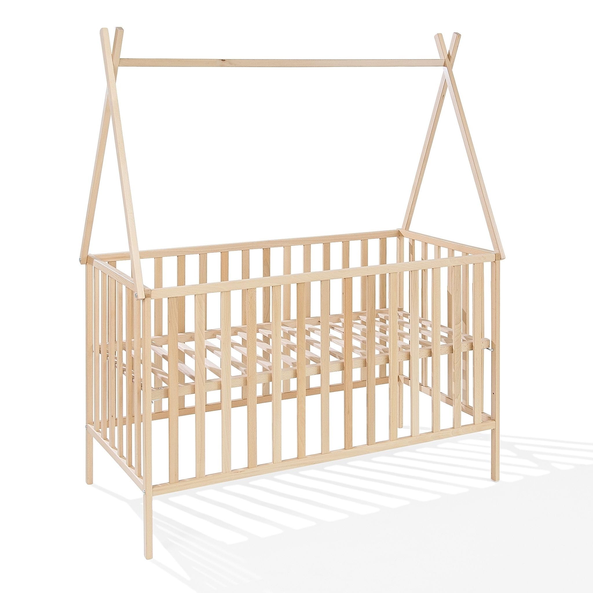 ATB - Lit Bébé Evolutif 120x60 - Convertible Bois Naturel - Design Enfant - Tipi - 60x120 Dimension - Lits pour Chambre Enfant - Mobilier