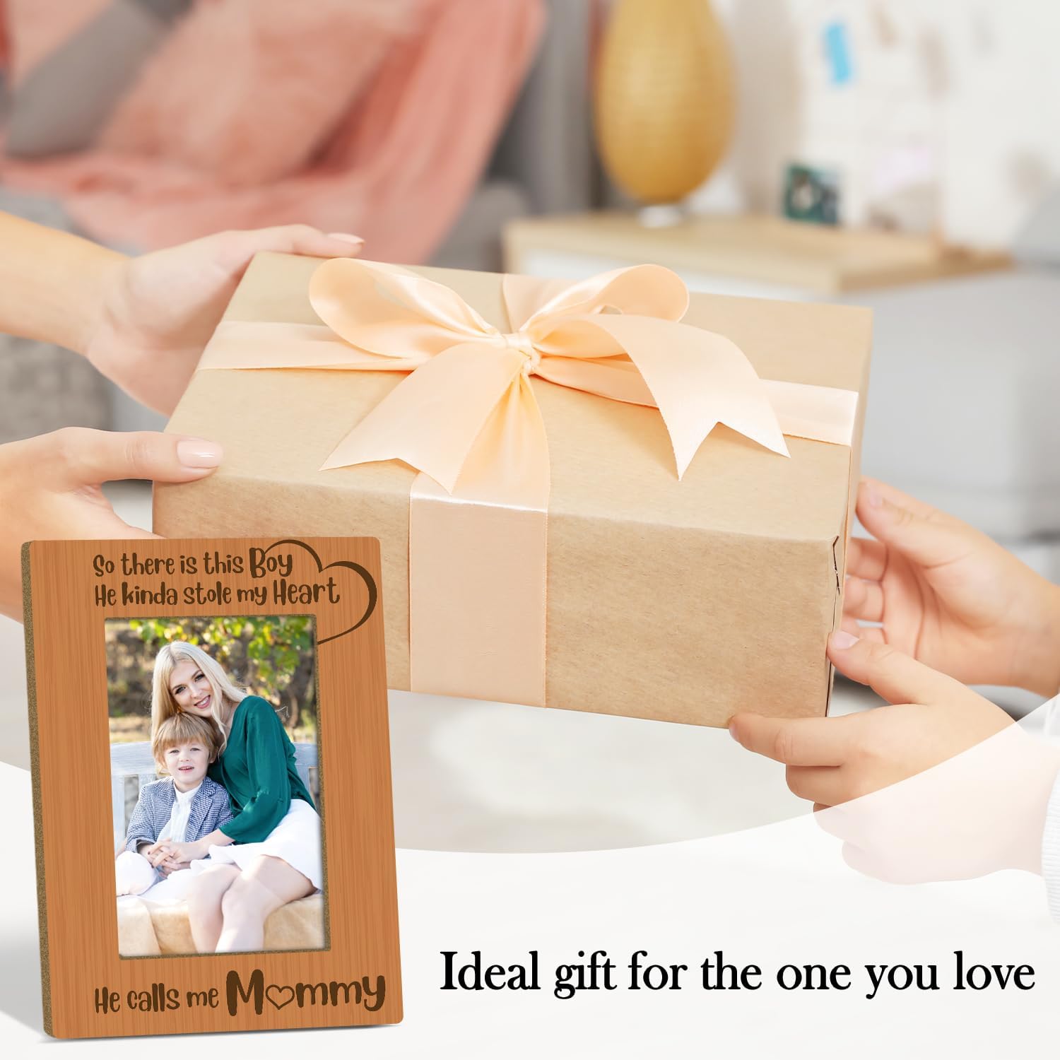 Mom and Son Gifts, So There is This Boy He Calls me Mommy Picture Frame, Mothers Day Gift for Women 4x6 Wooden Photo Frame with Support for Tabletop Display -003 image 5