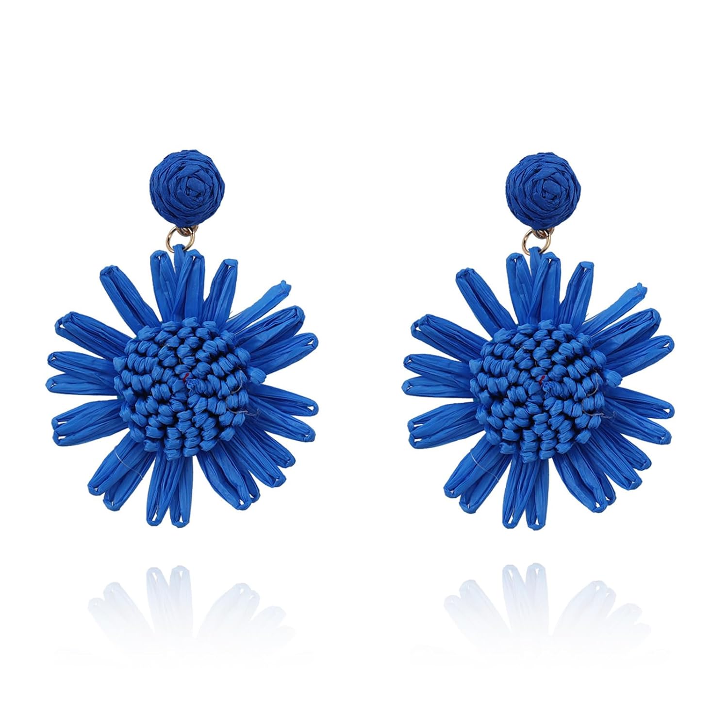 CYV Boho Raffia Rattan Straw Woven Flower Handmade Sunflower Drop Dangle Earrings for Women Beach Jewelry