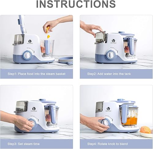 Miniatura 3 de Ventray Máquina de puré todo en uno para preparar alimentos para bebés, vaporizadora, licuadora de puré, máquina de puré todo en uno, calentador de