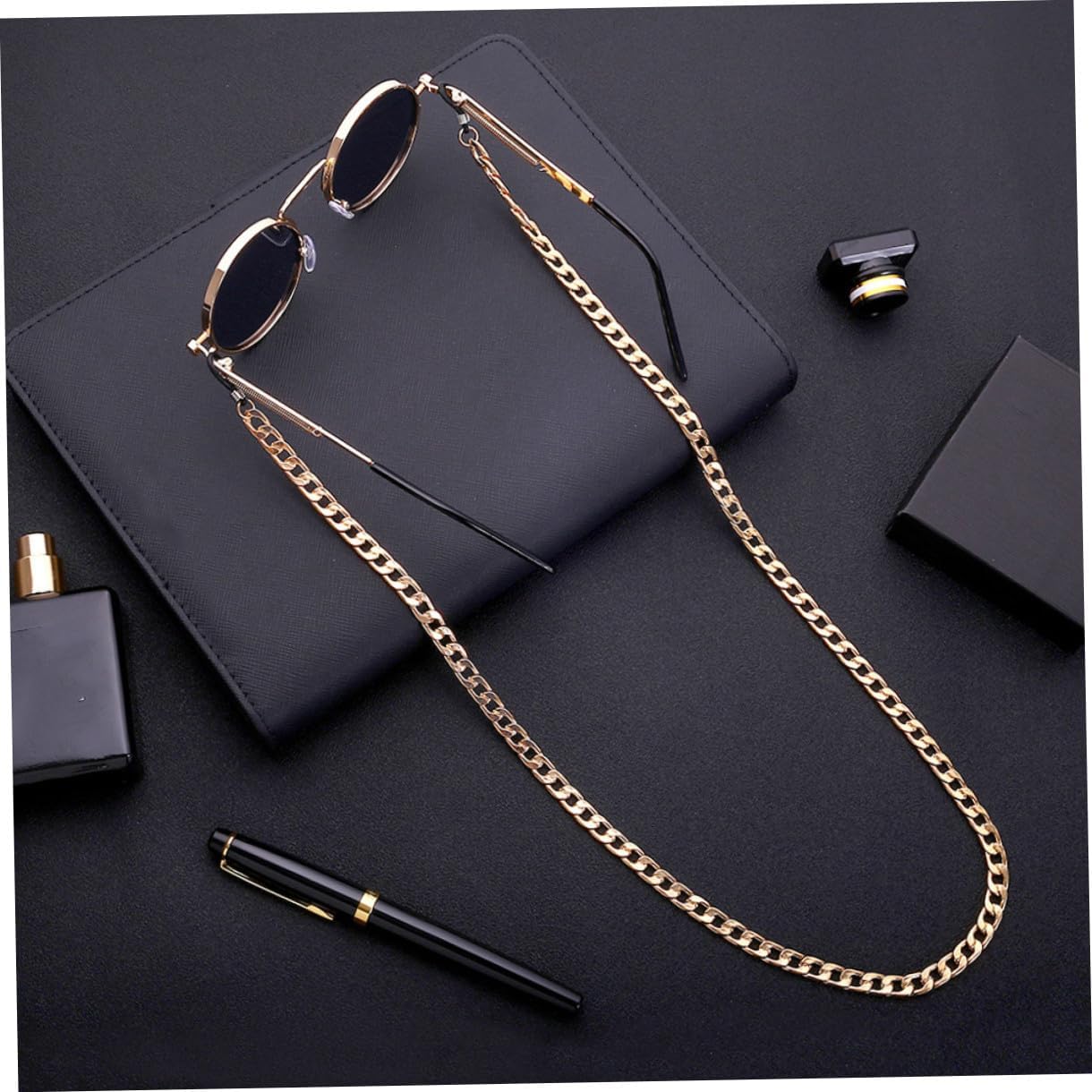 LIFKOME Hip-Hop Style Gold Eyeglass Chain for Men Thick Anti-Skid Sunglasses Strap Stylish Eyewear Retainer for Daily Wear and Outdoor Activities