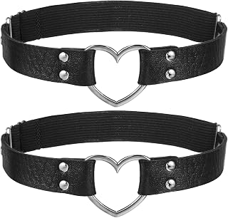 2Pcs Adjustable Heart Garter, Thigh Garter Belt PU Leather Heart Garters Belt Punk Rock Thigh Straps Elastic Leg Garters for Women Cosplay Parties Music Festival