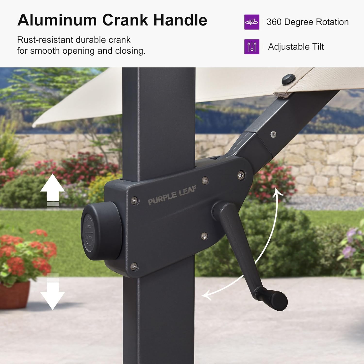 PURPLE LEAF 9' × 9' Patio Cantilever Umbrella Outdoor Square Adjustable Offset Umbrellas with 360-degree Rotation and 8 Heavy Duty Metal Ribs for Garden Deck Pool Beige