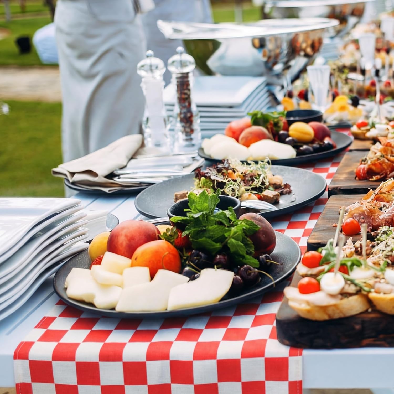 Lumina 6 Pcs Shes Ready to Pop Baby Shower Decorations Red and White Gingham Table Runner 71 x 13'' Red Buffalo Plaid Check Tablecloth for Gender Reveal Newborn Party Decorations