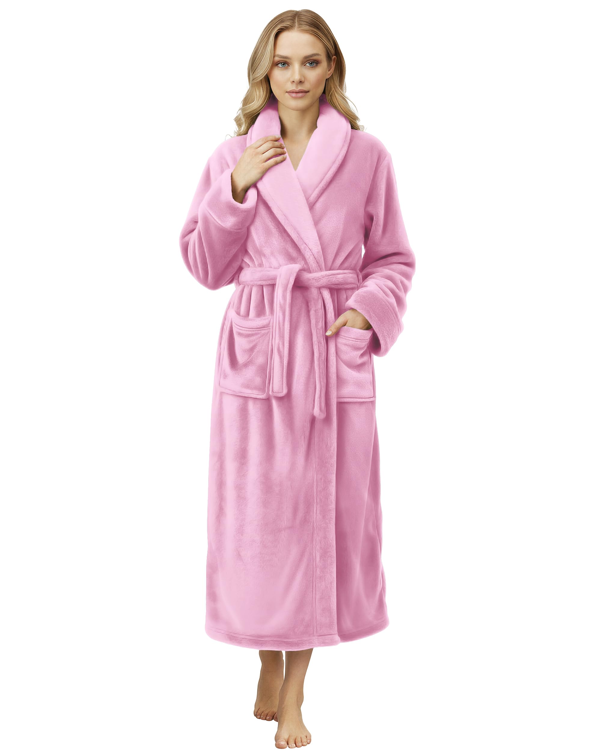 NY Threads Premium Womens Robe, Plush Fleece Long Bath Robe for Women, Fluffy Soft Women's Bathrobe, Small, Pink