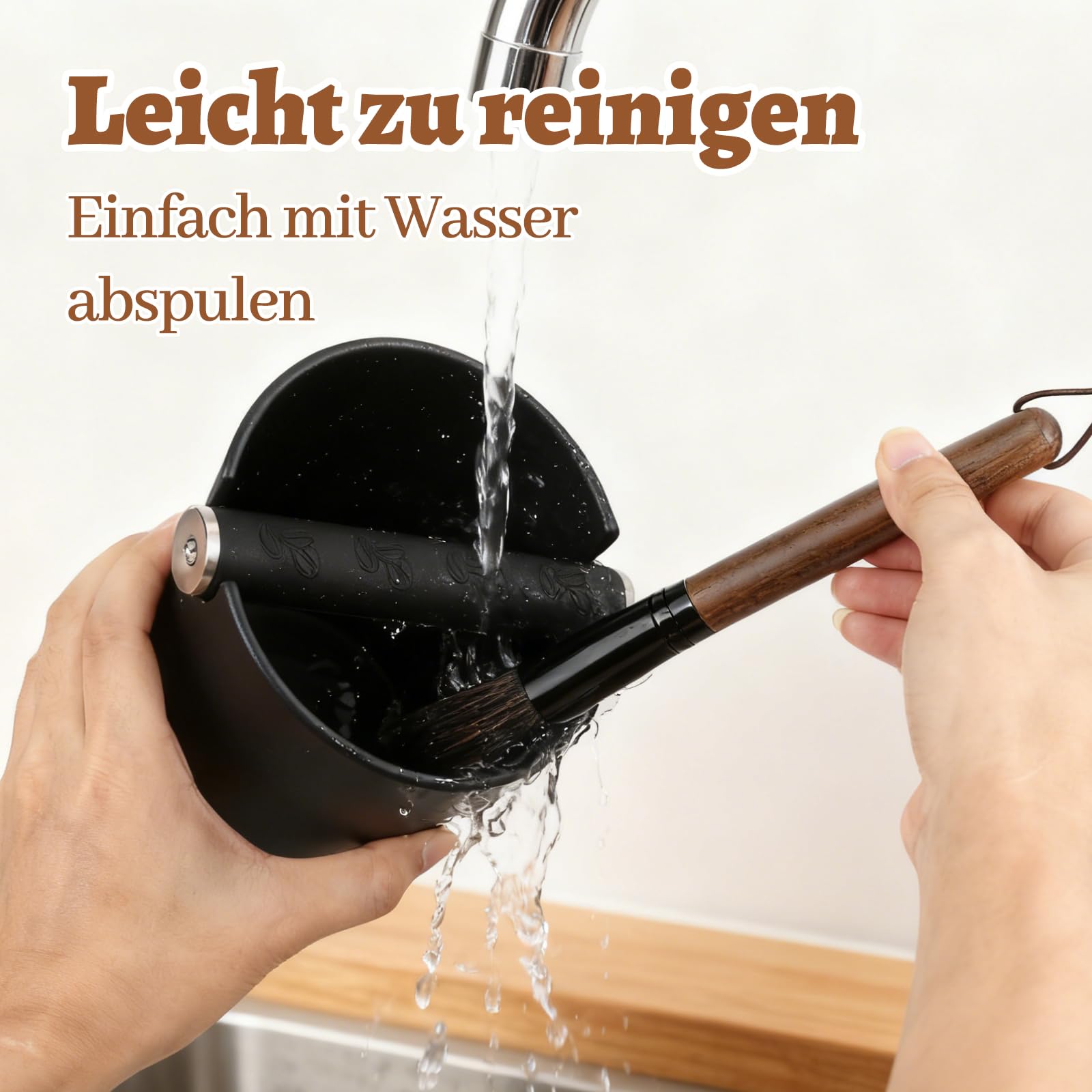 Abklopfbehälter für Siebträger mit Pinsel – Espresso Abklopfbehälter Knock Box Kaffeesatz Behälter mit Abnehmbare Edelstahl Abklopfstange und Rutschfeste Basis for Barista Zubehör, Leicht zu Reinigen