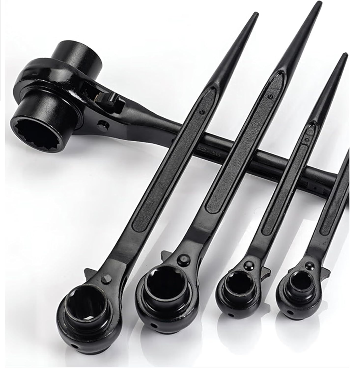2-Pack Hexagon Scaffold Quick Wrench,Double Ended Socket Ratcheting Scaffold Wrench, 19mm/22mm (Blackening)