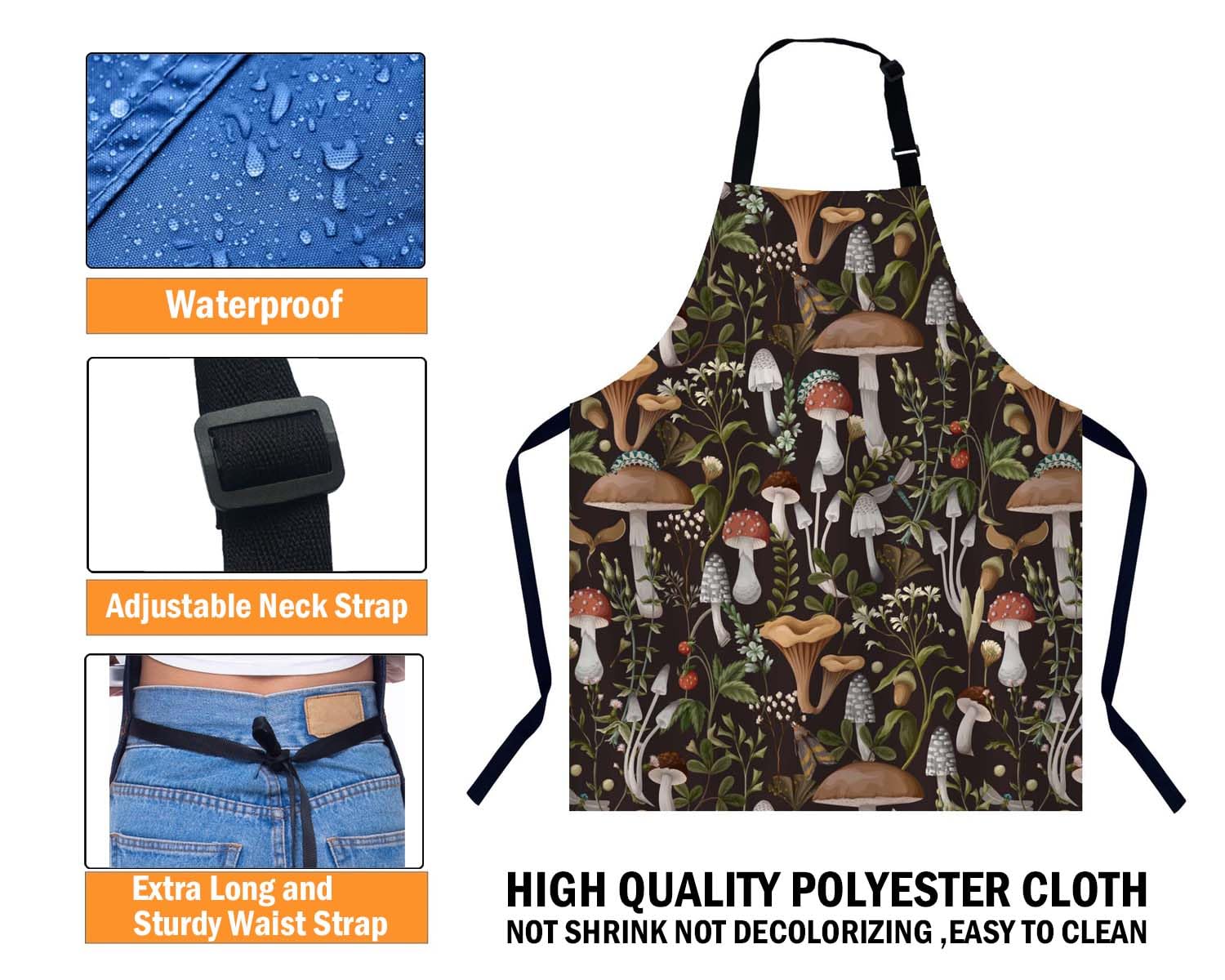 BGBDEIA Mushrooms Berries Apron, Adjustable Bib Apron for Men Women Suitable for Kitchen Cooking Waitress Chef - Image 4