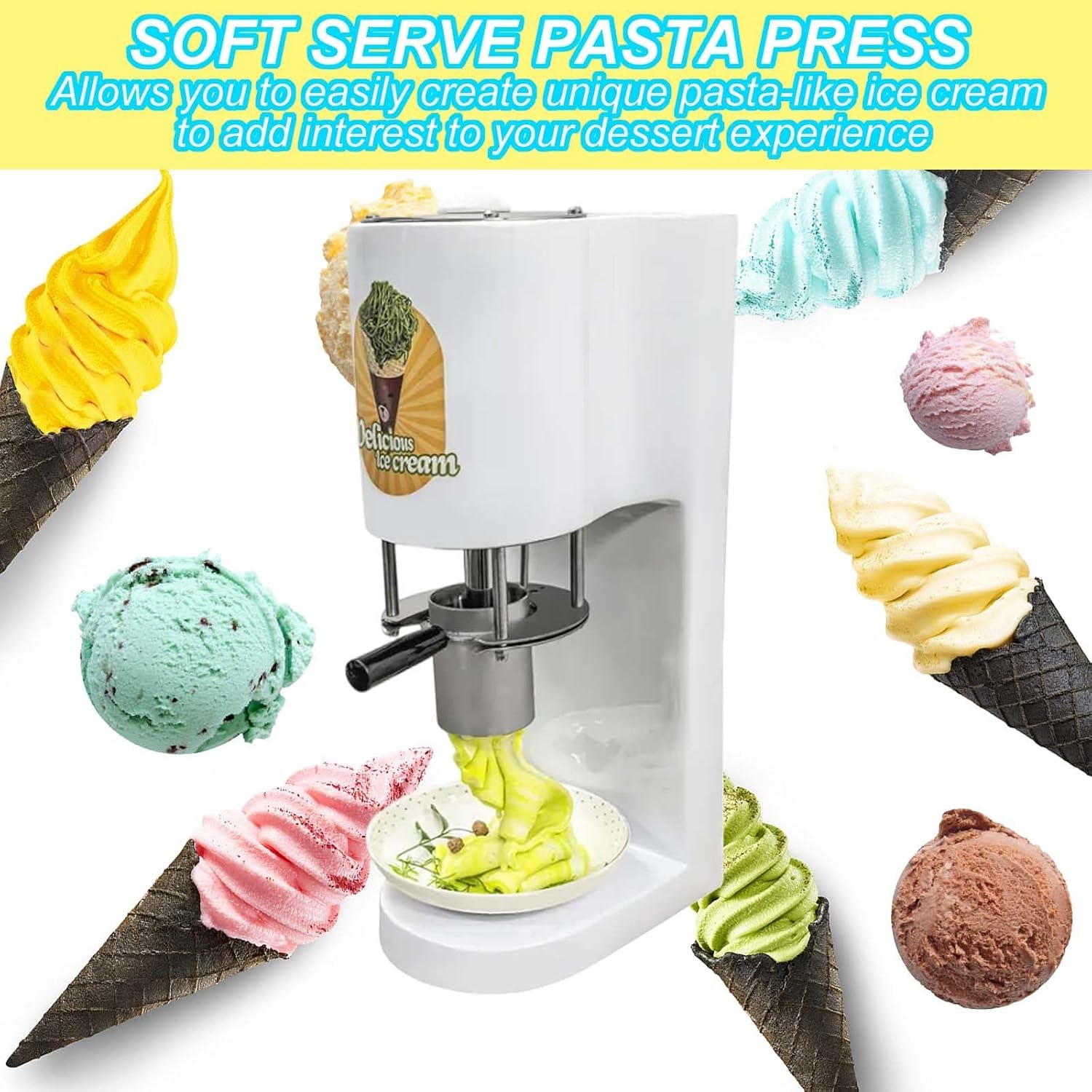 Spaghetti Ice Cream Maker Noodle With 4 Molds, Ice Cream Lace Machine,Spaghetti Gelato Maker Ice Cream For Family Gathering
