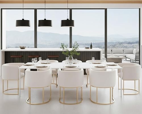 Miniatura 40 de HNY Juego de 4 sillas de comedor tapizadas modernas de mediados de siglo con brazos, sillas contemporáneas de lino para cocina y comedor, silla