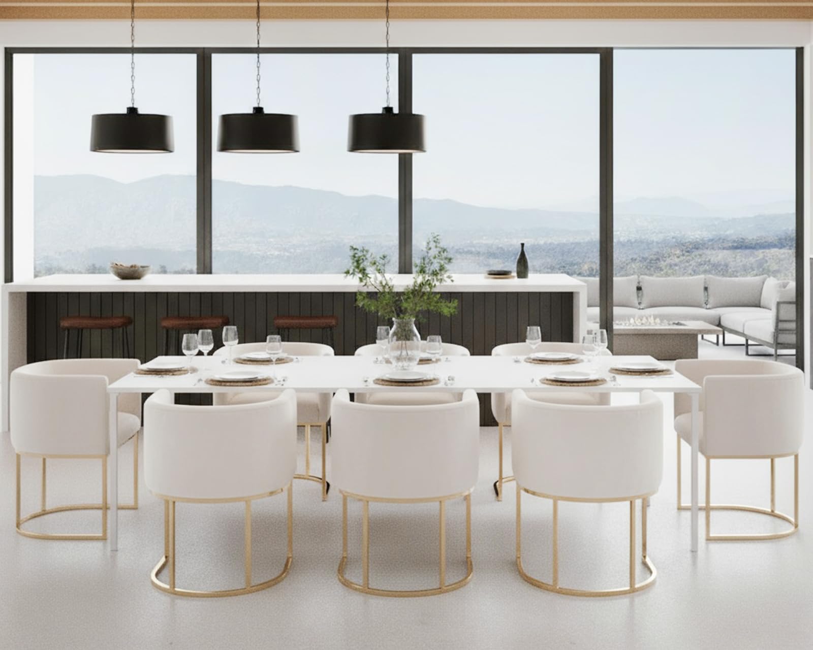 HNY Mid Century Modern Upholstered Barrel Dining Chairs with Arms Set of 8, Velvet Kitchen &amp; Dining Room Chairs, 18.5" Wide Accent Chairs for Dining Room Living Room with Gold Metal Frame, Cream