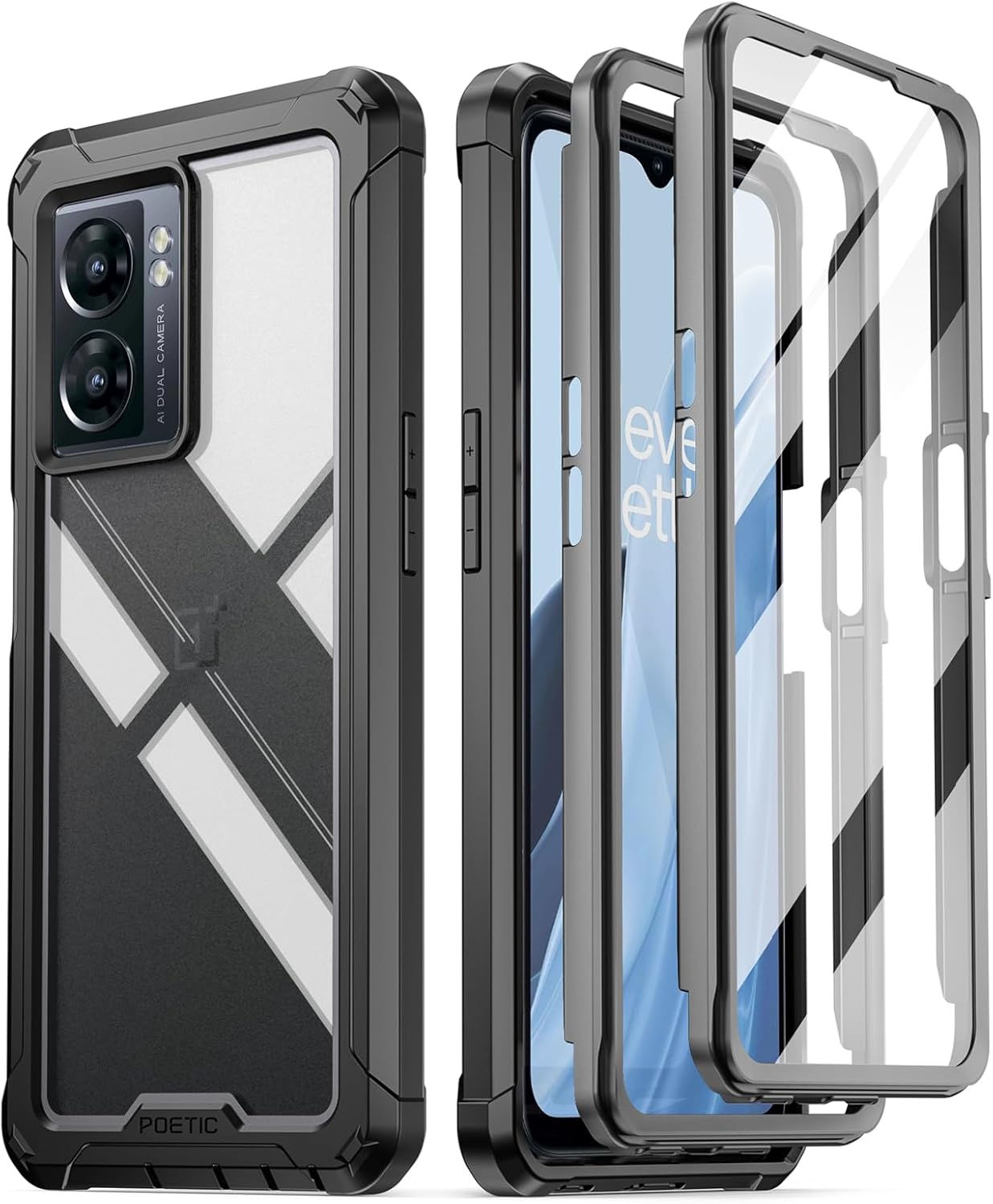 Poetic Guardian Series Case Designed for OnePlus Nord N300 5G, Full-Body Hybrid Shockproof Bumper Cover with Built-in Screen Protector, Black/Clear