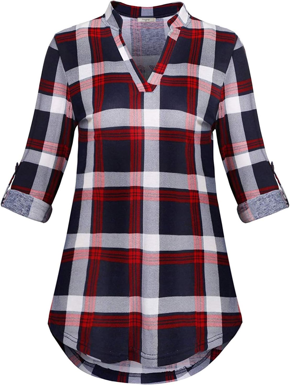 Viracy Womens Cuffed Long Sleeve V Neck Tunic Top (XX-Large, 08-Red)