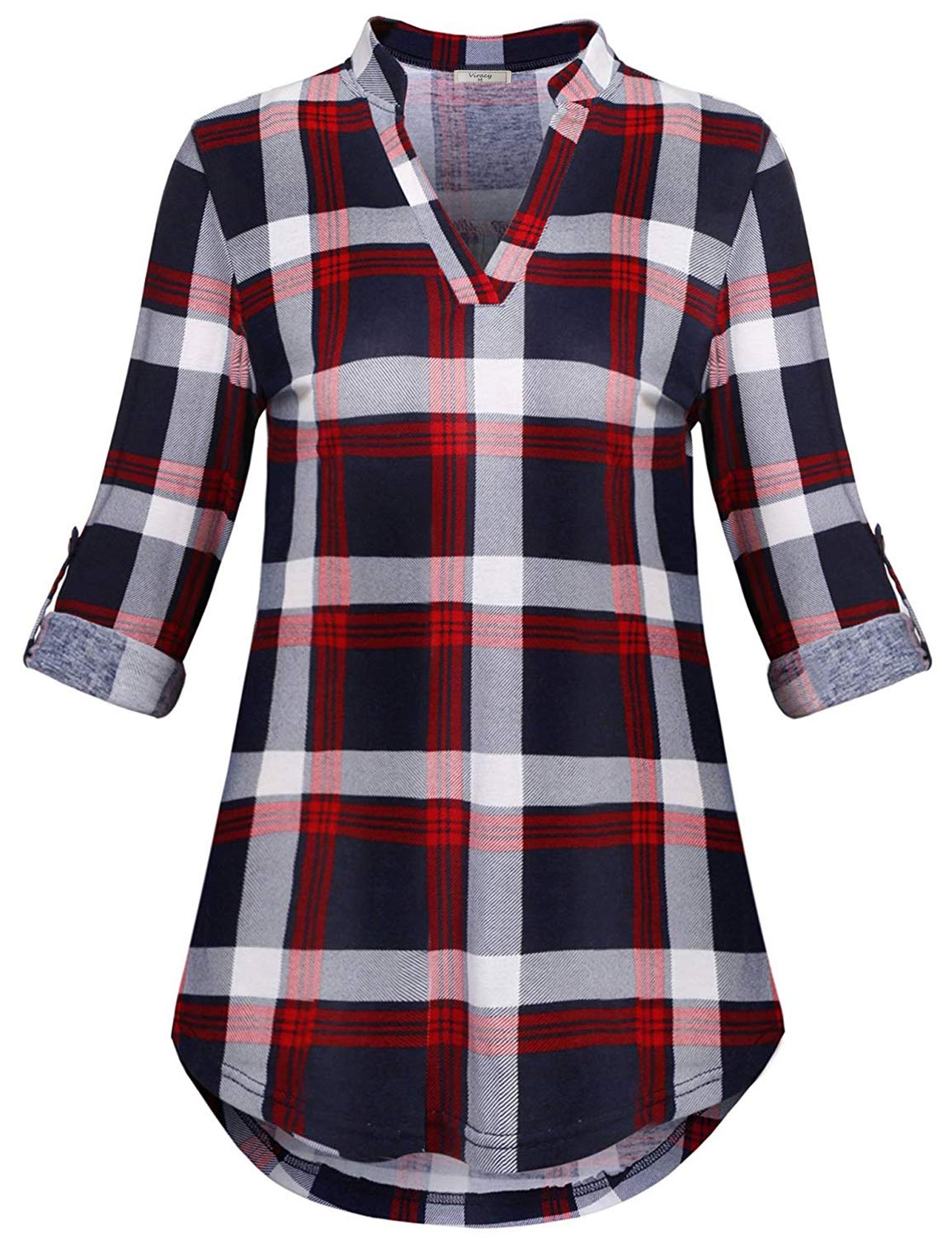 Viracy Womens Cuffed Long Sleeve V Neck Tunic Top (XX-Large, 08-Red)