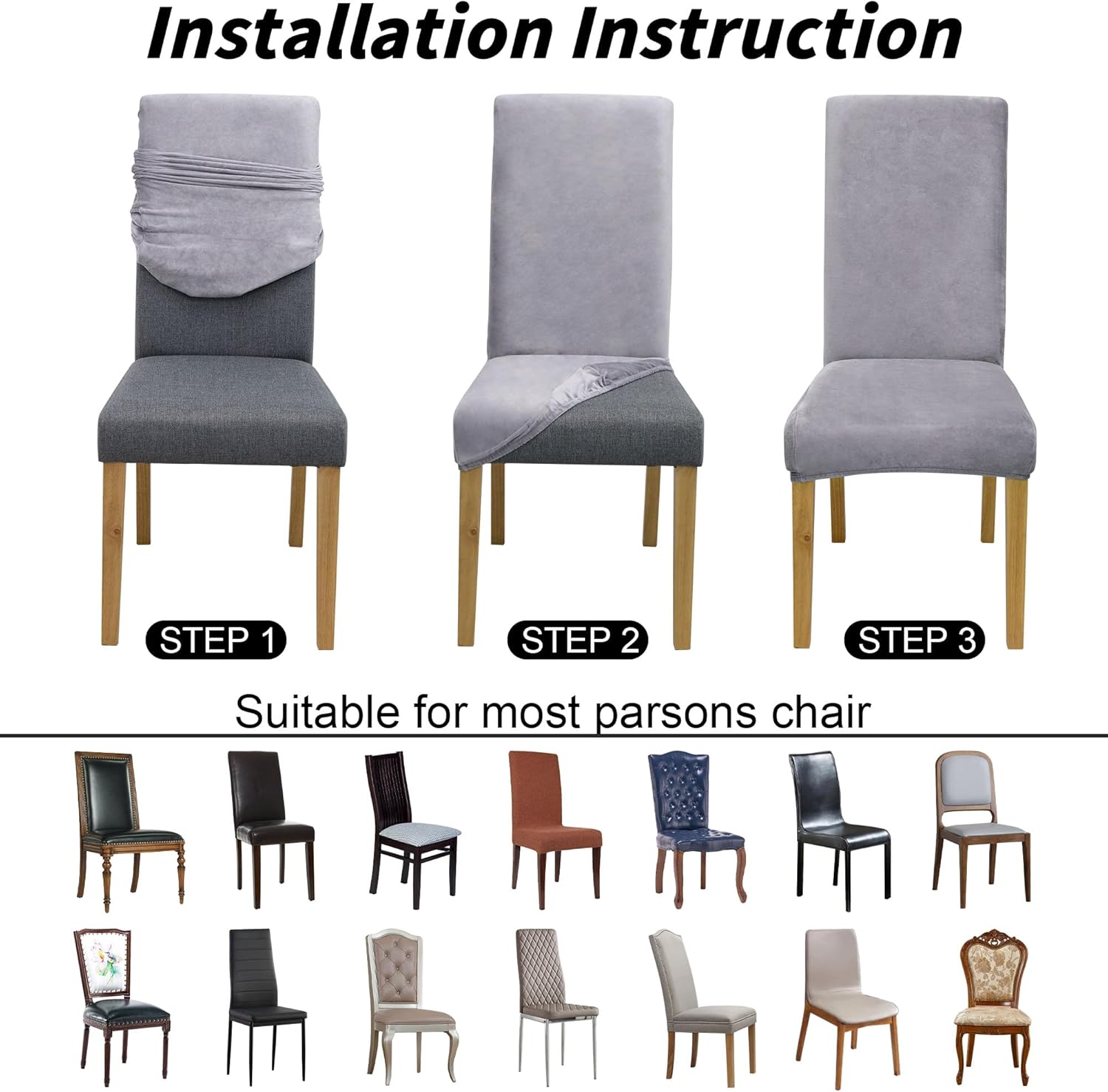 Velvet Dining Chair Covers,Dining Room Chair Covers Set of 6,Stretch Kitchen Chair Cover,Soft Washable Dining Chair Cover,Parsons Chair Slipcovers Protective,for Home,Restaurant,Banquet(Gray)