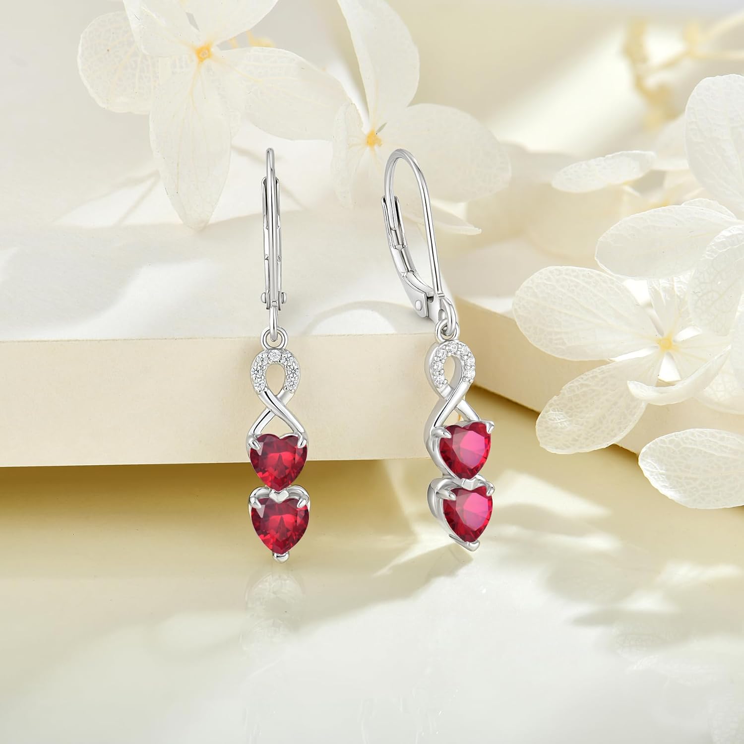 Heart Drop Dangle Earrings 925 Sterling Silver Birthstone Infinity Leverback Earrings 5A Cubic Zirconia Jewelry for Women - Image 4